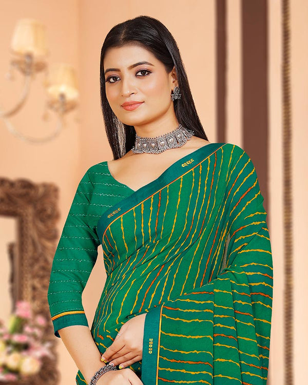 Vishal Prints Dark Sea Green Printed Georgette Saree With Fancy Border