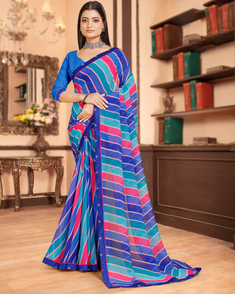 Vishal Prints Dark Blue Printed Georgette Saree With Fancy Border