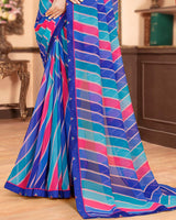 Vishal Prints Dark Blue Printed Georgette Saree With Fancy Border