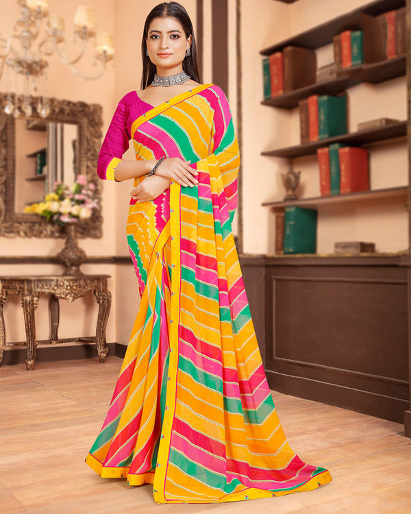 Vishal Prints Golden Yellow Printed Georgette Saree With Fancy Border