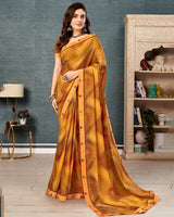 Vishal Prints Mustard Printed Brasso Saree With Fancy Border