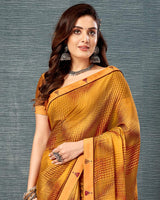 Vishal Prints Mustard Printed Brasso Saree With Fancy Border