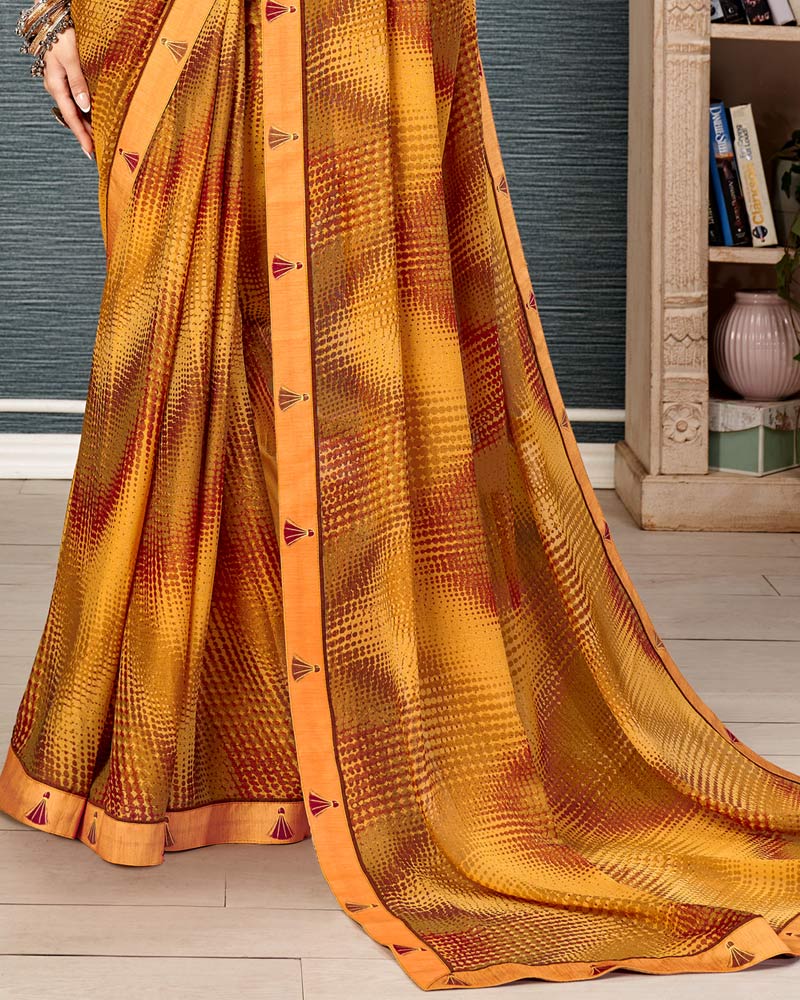 Vishal Prints Mustard Printed Brasso Saree With Fancy Border