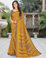 Vishal Prints Mustard Printed Criva Moss Saree