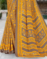 Vishal Prints Mustard Printed Criva Moss Saree