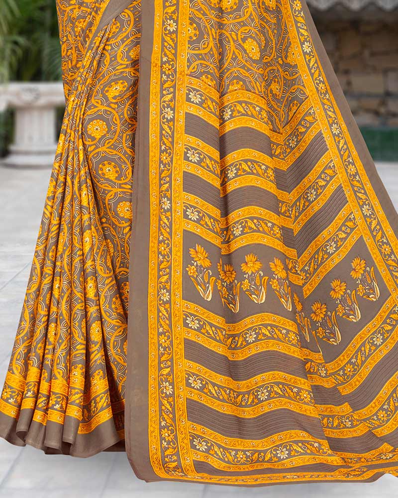 Vishal Prints Mustard Printed Criva Moss Saree