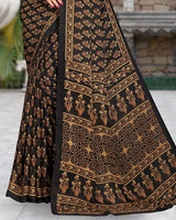 Vishal Prints Black Printed Criva Moss Saree