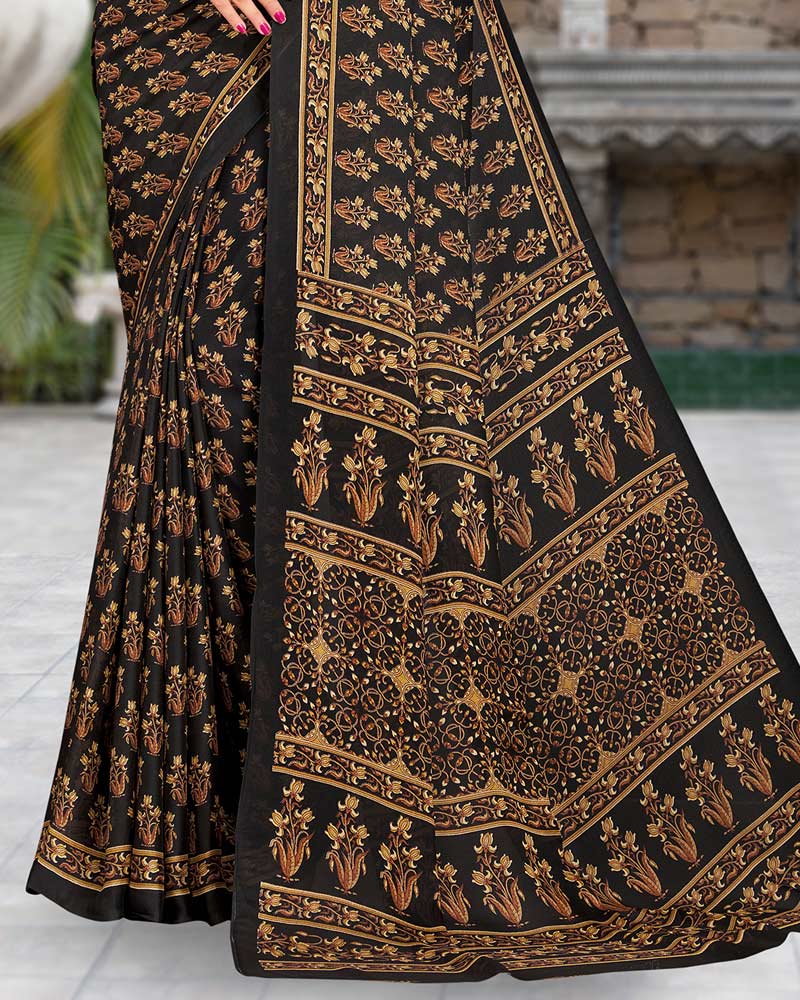 Vishal Prints Black Printed Criva Moss Saree