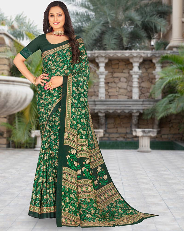 Vishal Prints Bottle Green Printed Criva Moss Saree