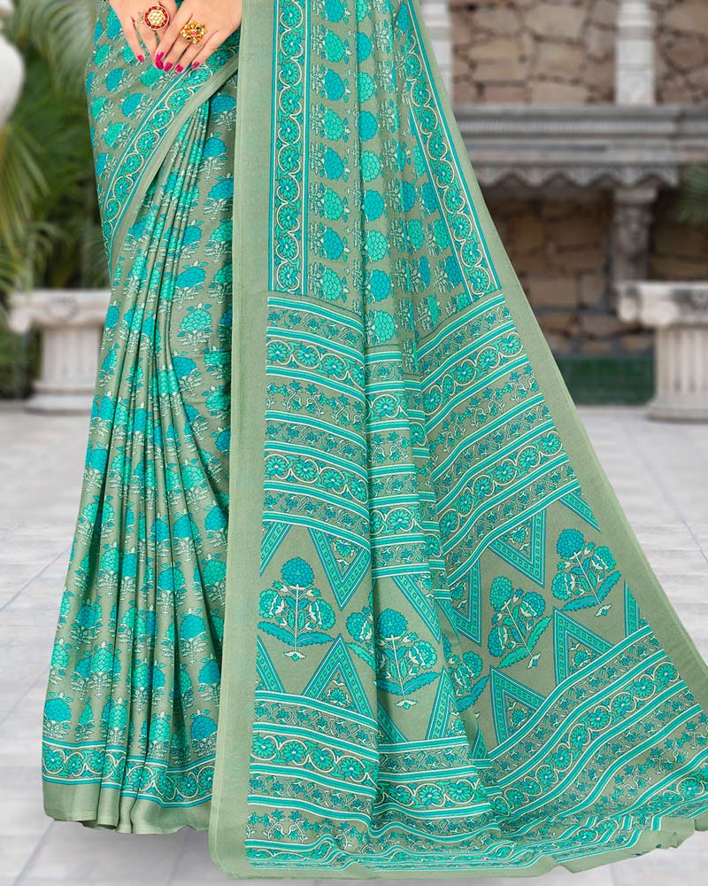 Vishal Prints Mist Green Printed Criva Moss Saree