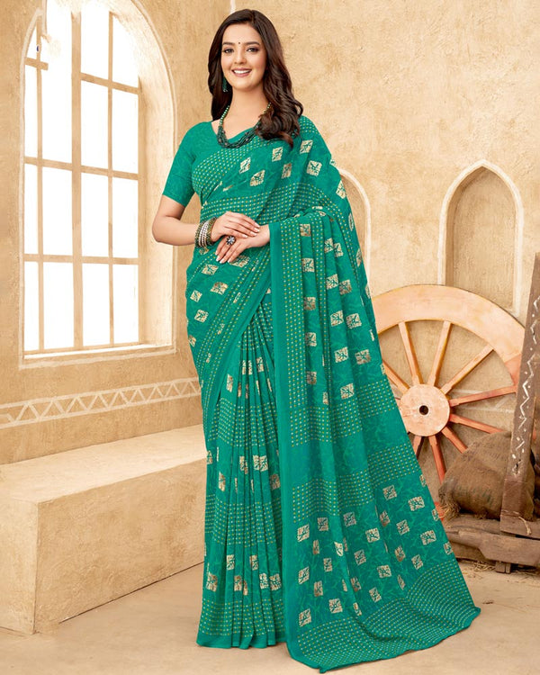 Vishal Prints Teal Green Printed Georgette Saree