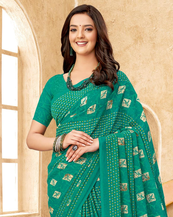 Vishal Prints Teal Green Printed Georgette Saree