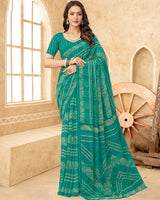 Vishal Prints Teal Blue Printed Georgette Saree