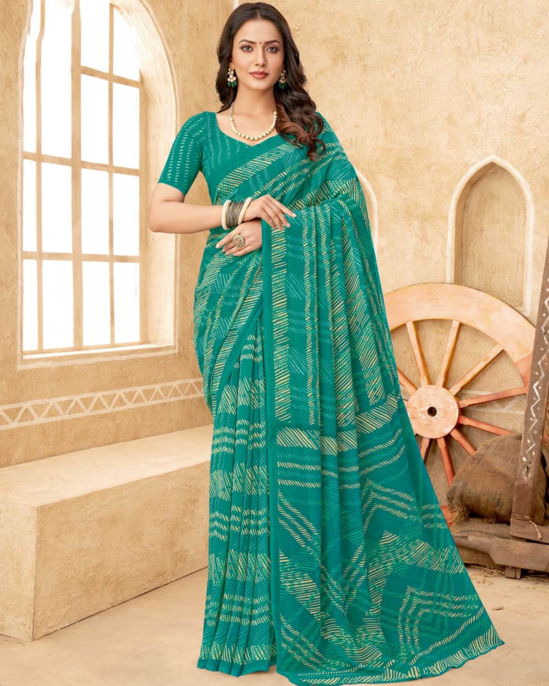 Vishal Prints Teal Blue Printed Georgette Saree