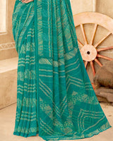 Vishal Prints Teal Blue Printed Georgette Saree