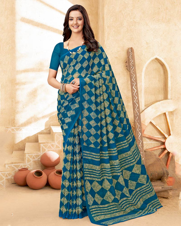 Vishal Prints Aqua Blue Printed Georgette Saree