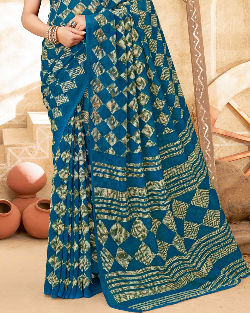 Vishal Prints Aqua Blue Printed Georgette Saree