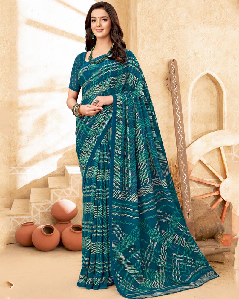 Vishal Prints Whale Blue Printed Georgette Saree