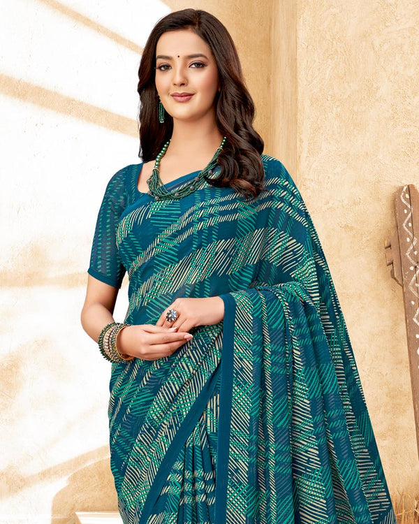 Vishal Prints Whale Blue Printed Georgette Saree