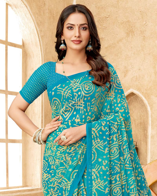 Vishal Prints Sky Blue Printed Georgette Saree