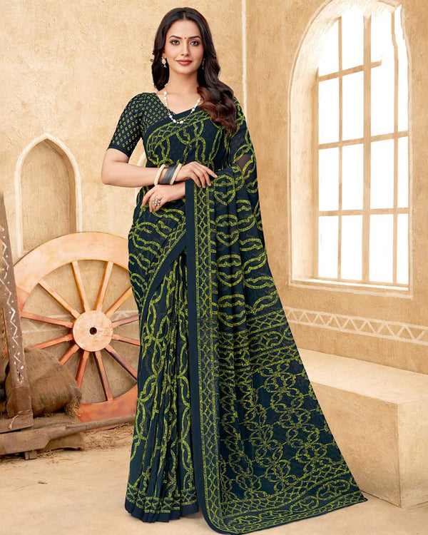 Vishal Prints Timber Green Printed Georgette Saree