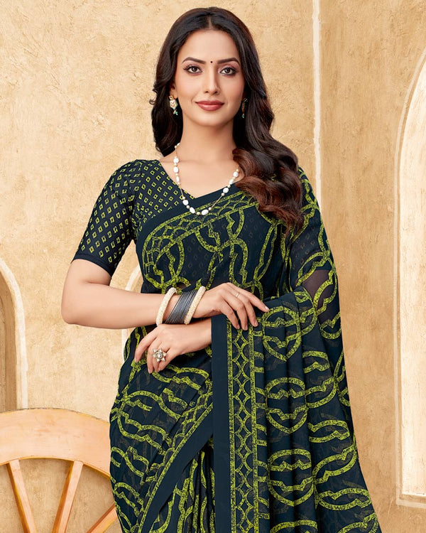 Vishal Prints Timber Green Printed Georgette Saree