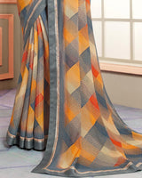 Vishal Prints Charcoal Grey Digital Print Moss Chiffon Saree With Fancy Border