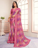 Vishal Prints Blush Pink Digital Print Moss Chiffon Saree With Fancy Border