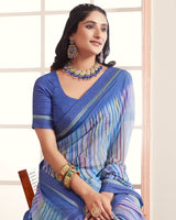 Vishal Prints Astronaut Blue Digital Print Moss Chiffon Saree With Fancy Border