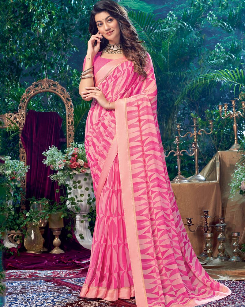 Vishal Prints Dark Pink Printed Georgette Saree With Fancy Border
