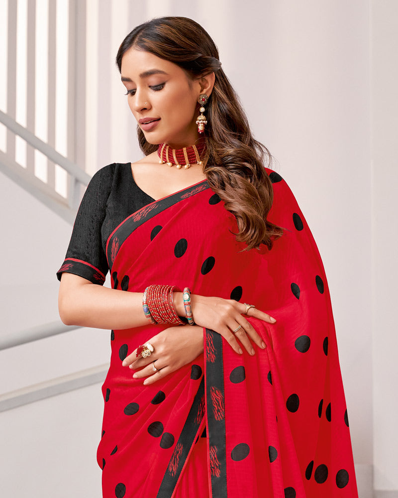 Vishal Prints Dark Red Printed Georgette Saree With Fancy Border