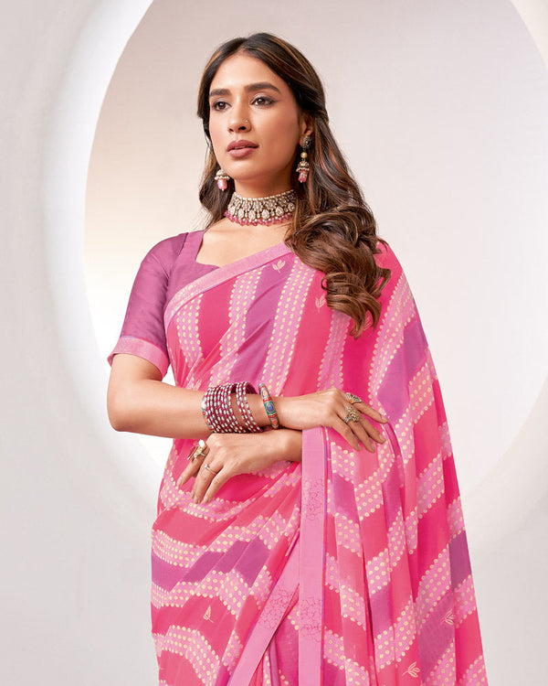 Vishal Prints Froly Pink Printed Georgette Saree With Fancy Border