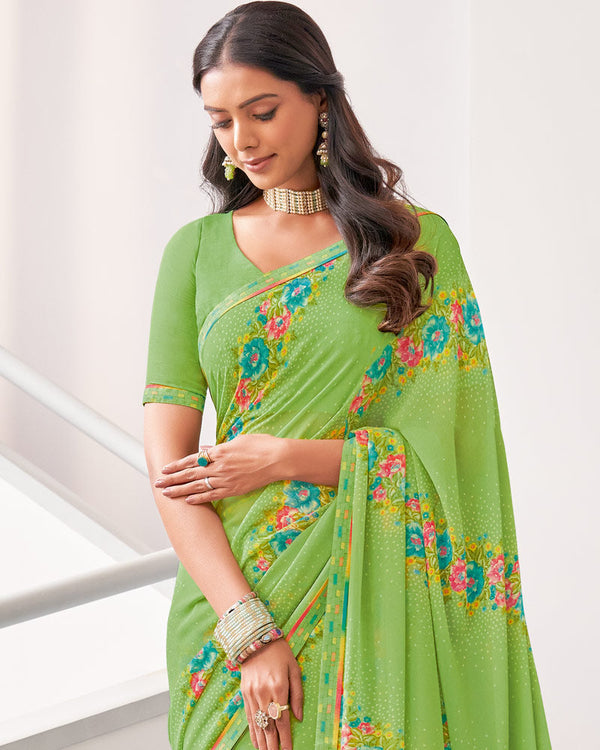 Vishal Prints Chelsea Cucumber Green Printed Georgette Saree With Fancy Border