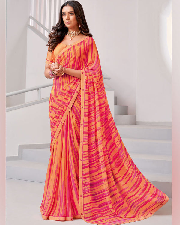 Vishal Prints Apricot Orange Printed Georgette Saree With Fancy Border