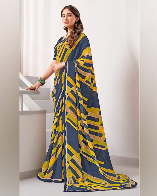 Vishal Prints Fiord Blue Printed Georgette Saree With Fancy Border