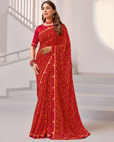 Vishal Prints Dark Red Printed Georgette Saree With Fancy Border