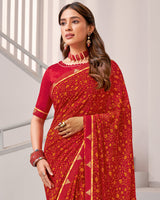 Vishal Prints Dark Red Printed Georgette Saree With Fancy Border