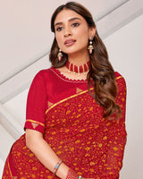 Vishal Prints Dark Red Printed Georgette Saree With Fancy Border