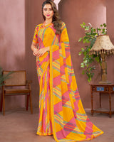 Vishal Prints Yellow Printed Georgette Saree With Fancy Border