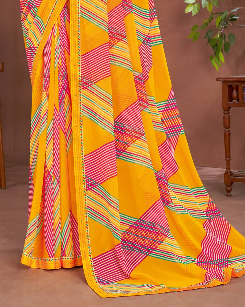 Vishal Prints Yellow Printed Georgette Saree With Fancy Border