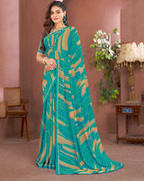 Vishal Prints Teal Blue Printed Georgette Saree With Fancy Border