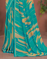 Vishal Prints Teal Blue Printed Georgette Saree With Fancy Border