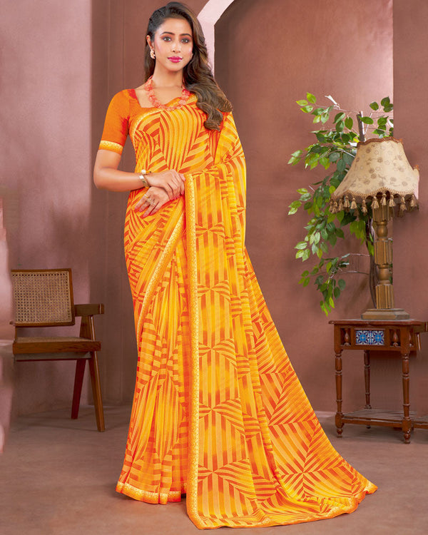 Vishal Prints Golden Yellow Printed Georgette Saree With Fancy Border