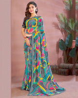 Vishal Prints Grey Printed Georgette Saree With Fancy Border