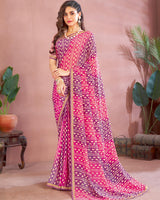 Vishal Prints Fuchsia Printed Georgette Saree With Fancy Border