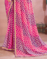 Vishal Prints Fuchsia Printed Georgette Saree With Fancy Border