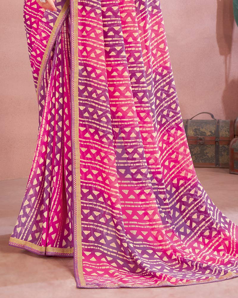 Vishal Prints Fuchsia Printed Georgette Saree With Fancy Border