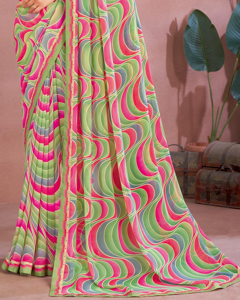 Vishal Prints Pastel Green Printed Georgette Saree With Fancy Border