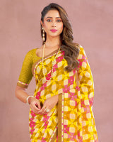 Vishal Prints Dark Mustard Printed Georgette Saree With Fancy Border