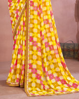 Vishal Prints Dark Mustard Printed Georgette Saree With Fancy Border